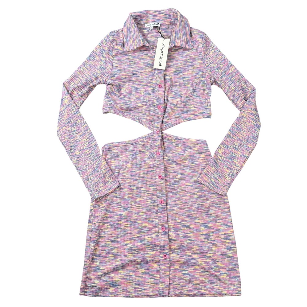 Pretty Garbage Women Multi Knit Cut Out Long Sleeve Mini Dress Size S